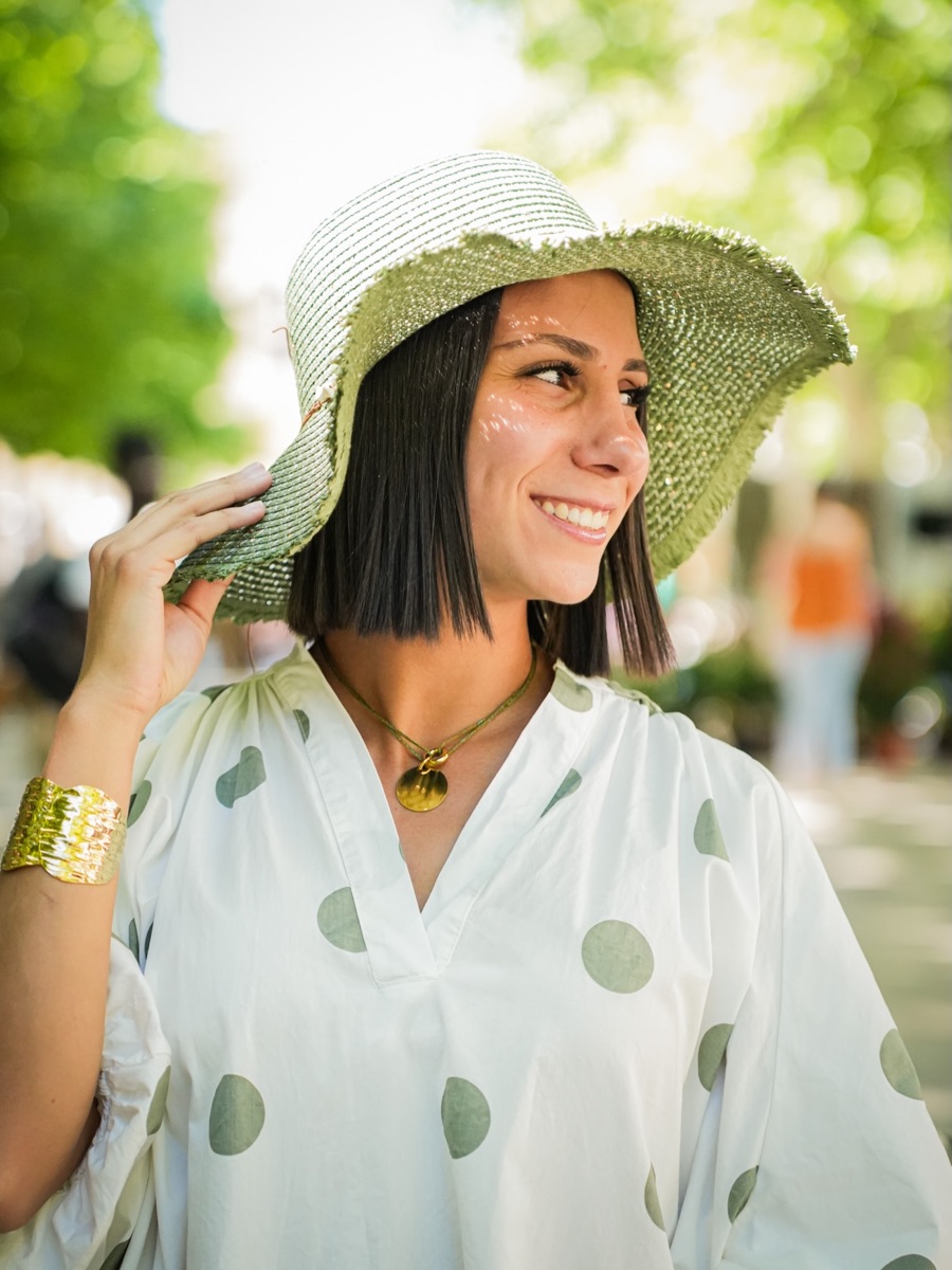 Look robe à pois et chapeau de paille